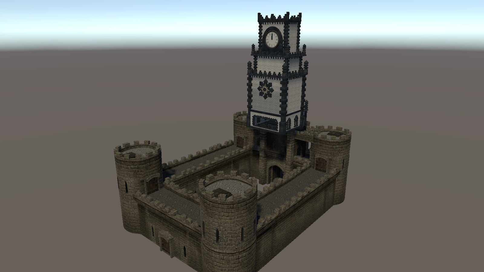 Darkstarr Clock Tower placed on top of a stone keep's roof
