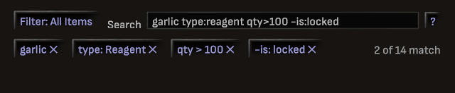 Inventory search box with filter chips