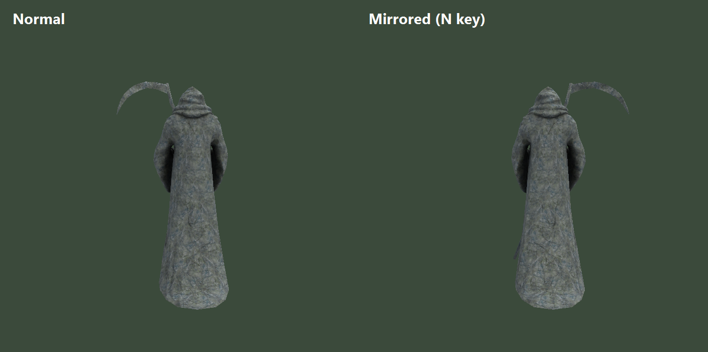 The reaper statue decoration normal and mirrored, the scythe swapping sides, which is the statue example the original forum request asked for