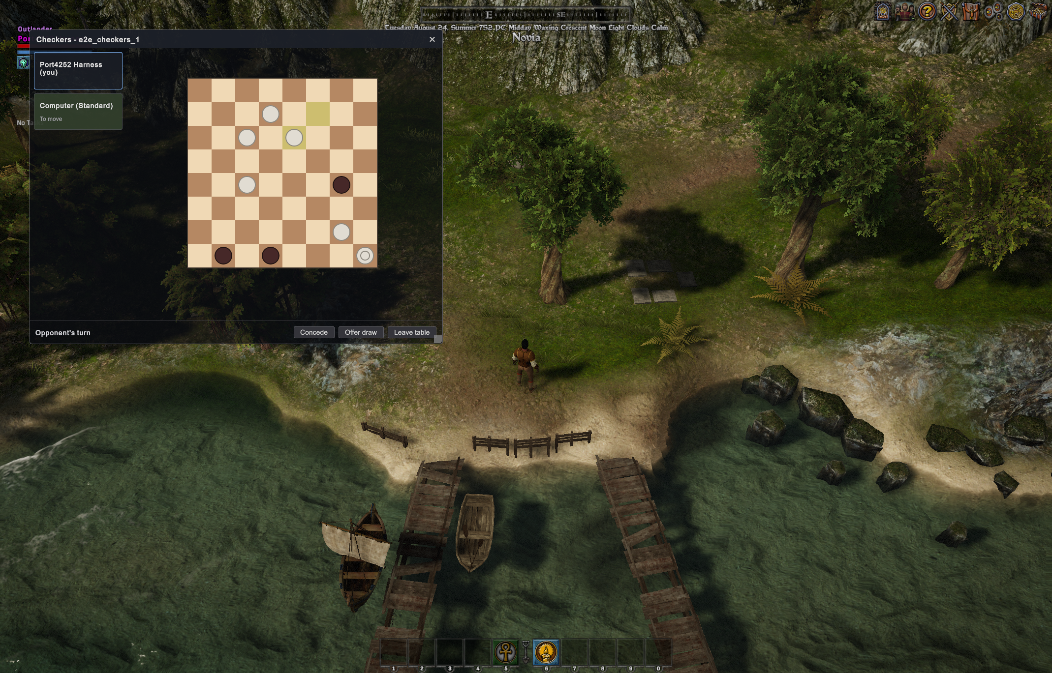 Checkers game in progress at a tavern table, played in the client against a computer opponent