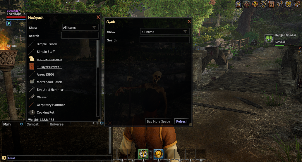 The bank window open beside the backpack, with Buy More Space and Refresh