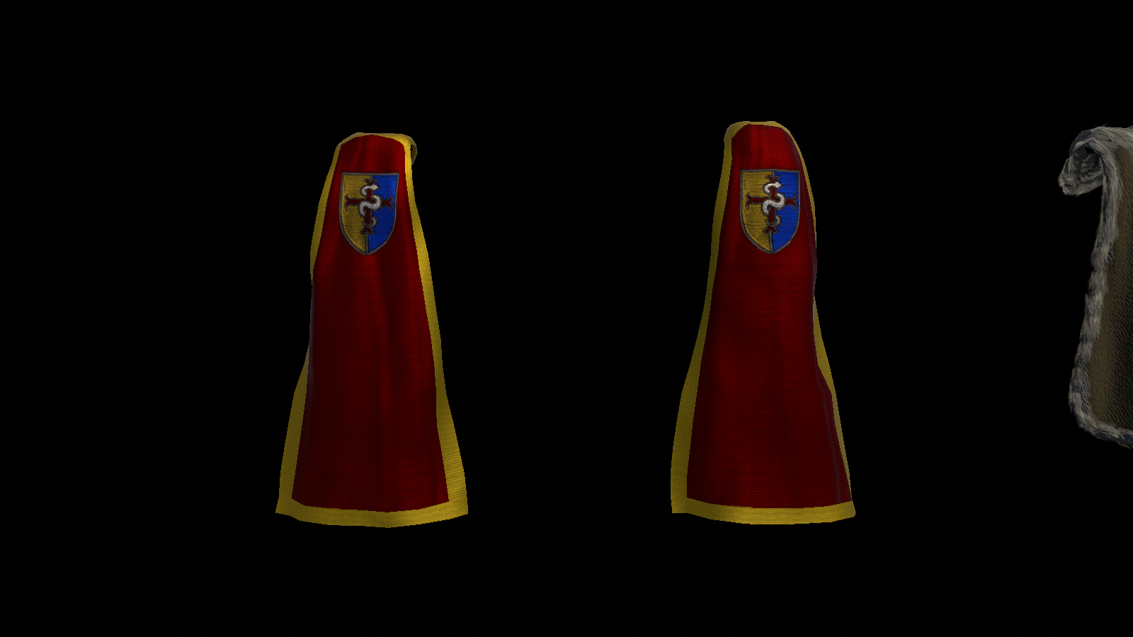 Two red capes draping side by side