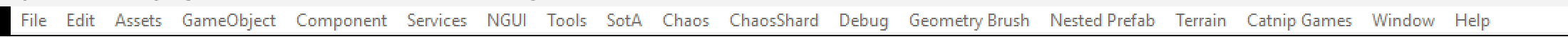 Unity Editor menu bar showing a Catnip Games menu