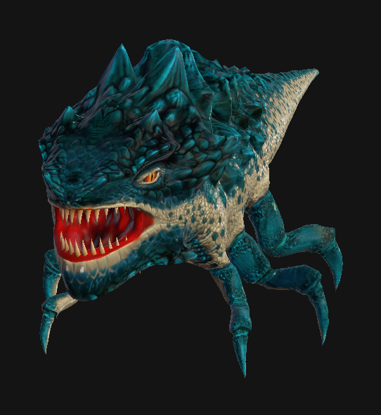 The revived Cave Wrasse: a six-legged teal lizard with dorsal spikes and a fanged red maw