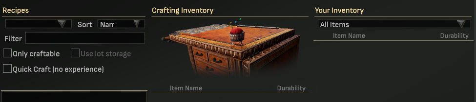 Crafting window after: all three column headings are level, with the station picture under the middle heading