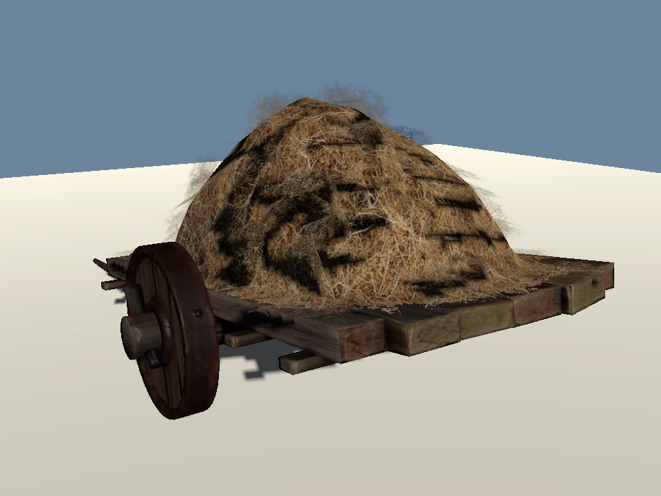 Hay Cart with dark blocky shadow banding across the hay pile