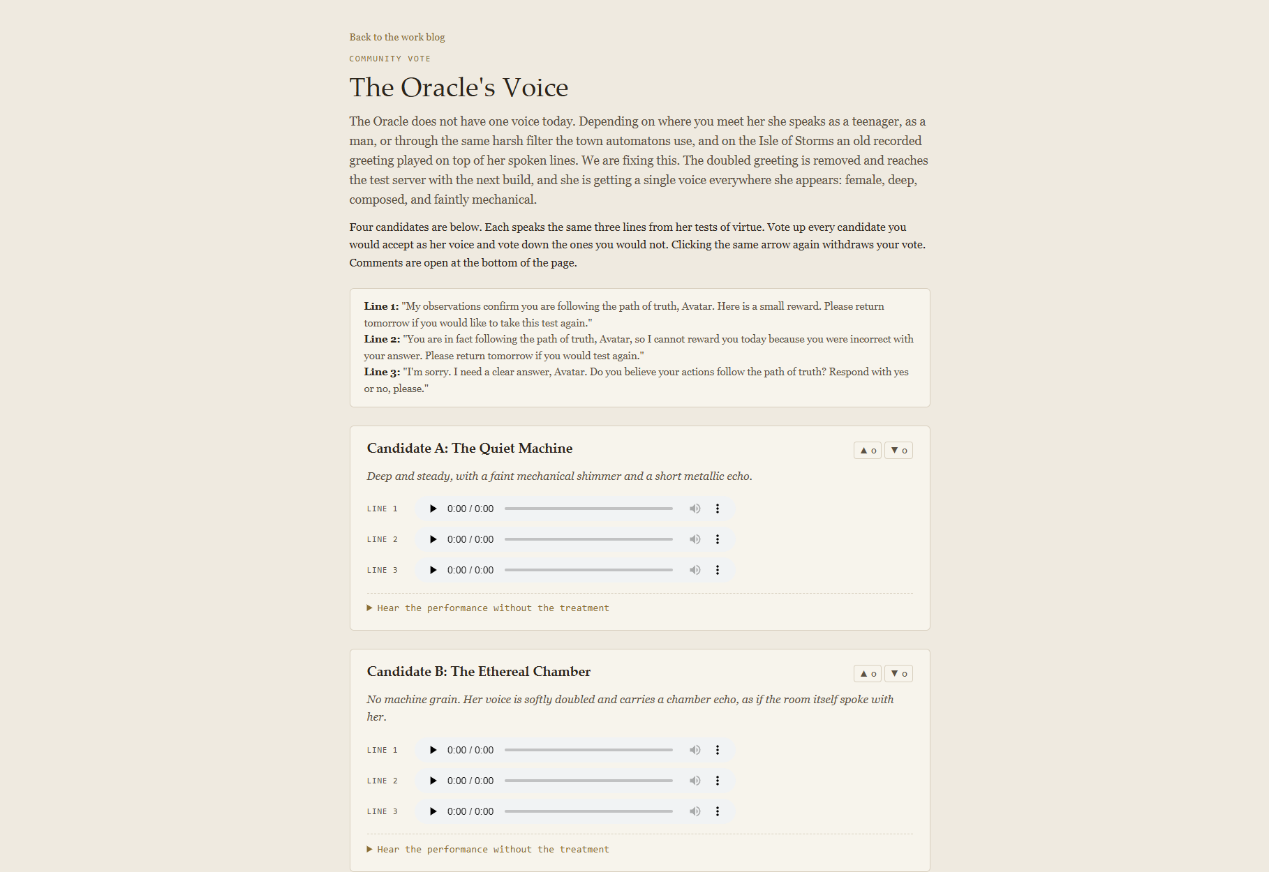 The Oracle voice vote page