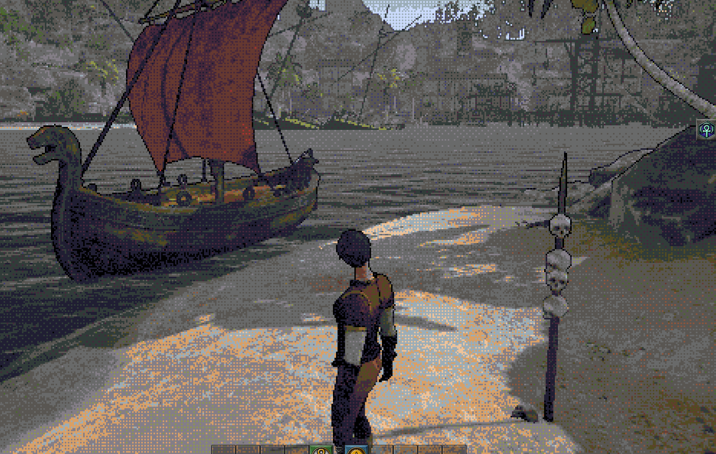 Island shoreline rendered through Pixel Art mode