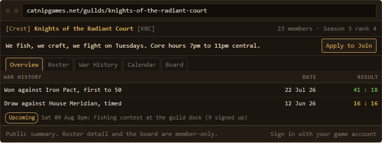 Guild web page mockup