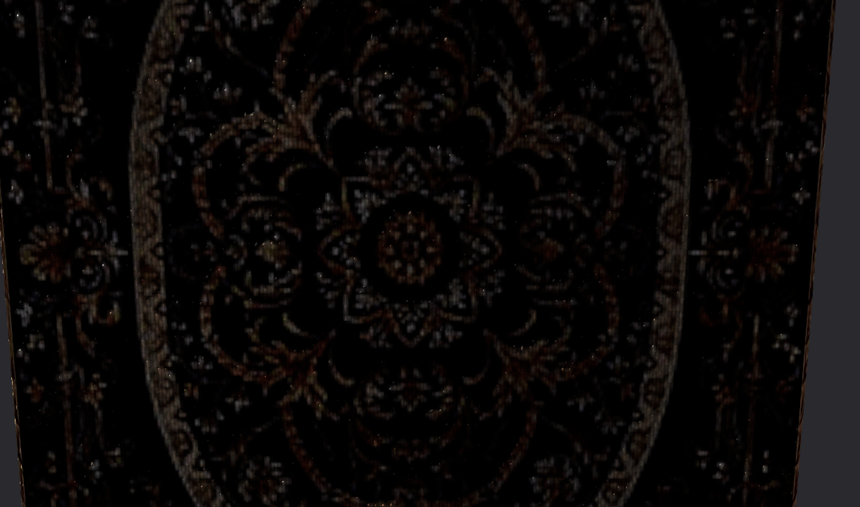 The same rug rendered at the restored Good quality default: the weave and filigree detail resolves sharply at full texture resolution