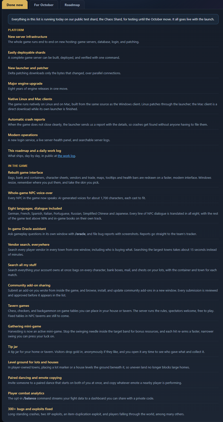 The refreshed Done now tab on the public roadmap page