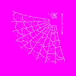 The same web material rendered from source assets: a translucent spider web with the background showing through, the look the packing fix restores