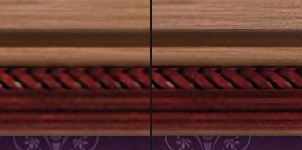 A wall texture before and after 2x upscaling