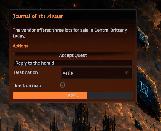The same demo window in Obsidian: near-black panel, silver text, molten orange title and progress bar