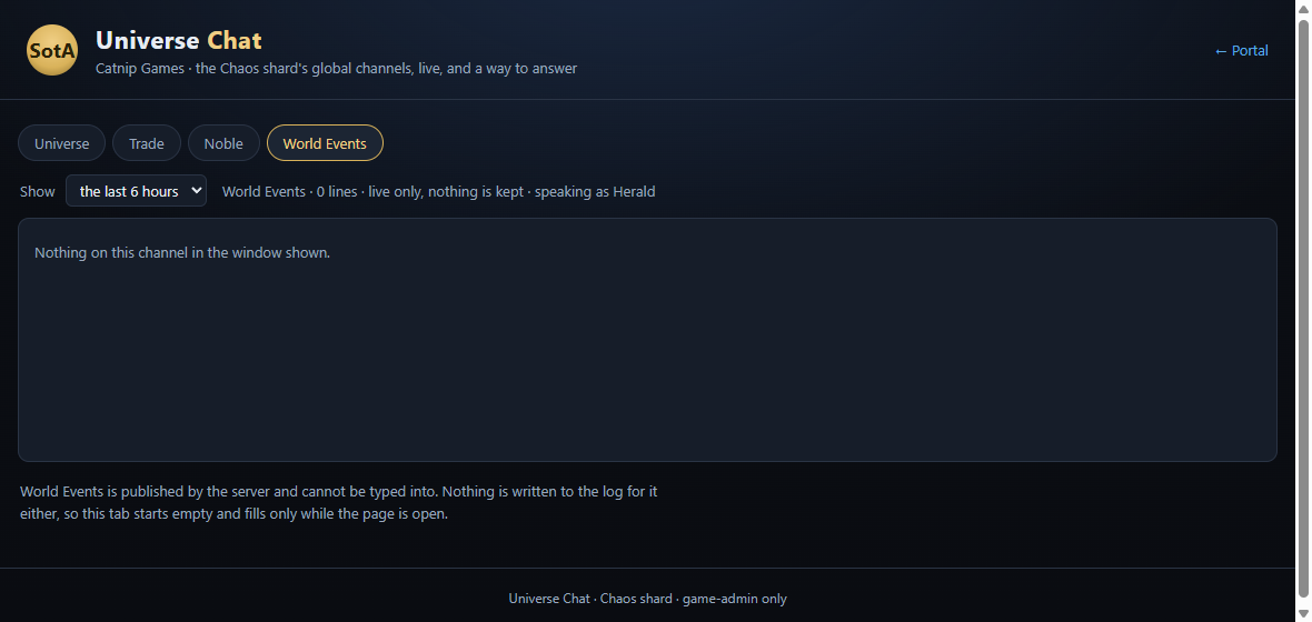 The Universe Chat page, World Events tab